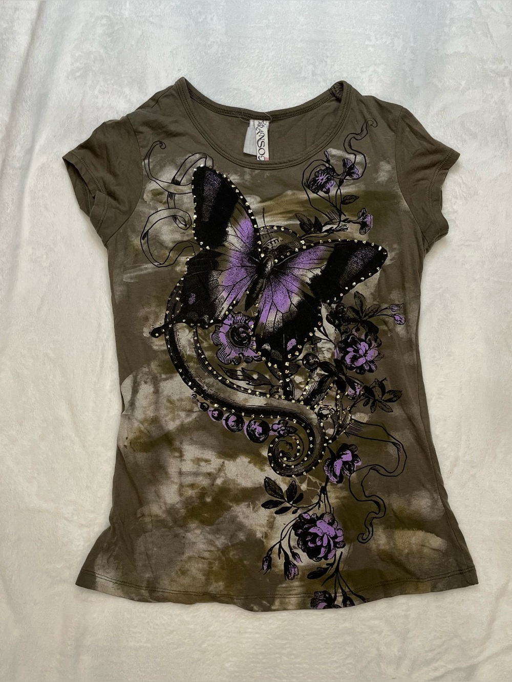 Vintage Y2K Ransom Grunge Butterfly Graphic T-Shirt Green 2000’s
